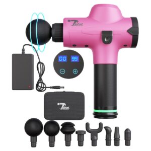 Total Massage Gun Hot Pink, Deep Tissue Muscle Massager,  8 Attachments   Back  Neck  Foot  Knees