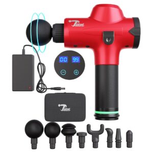 Total Massage Gun Red, Deep Tissue Muscle Massager,  8 Attachments   Back  Neck  Foot  Knees