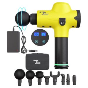 Total Massage Gun Yellow, Deep Tissue Muscle Massager, 8 Attachments Back Neck Foot Knees